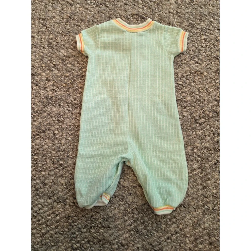 Vintage 80s Carter's Outfit Romper Sleeper Green Yellow Snail Applique Infant 3m